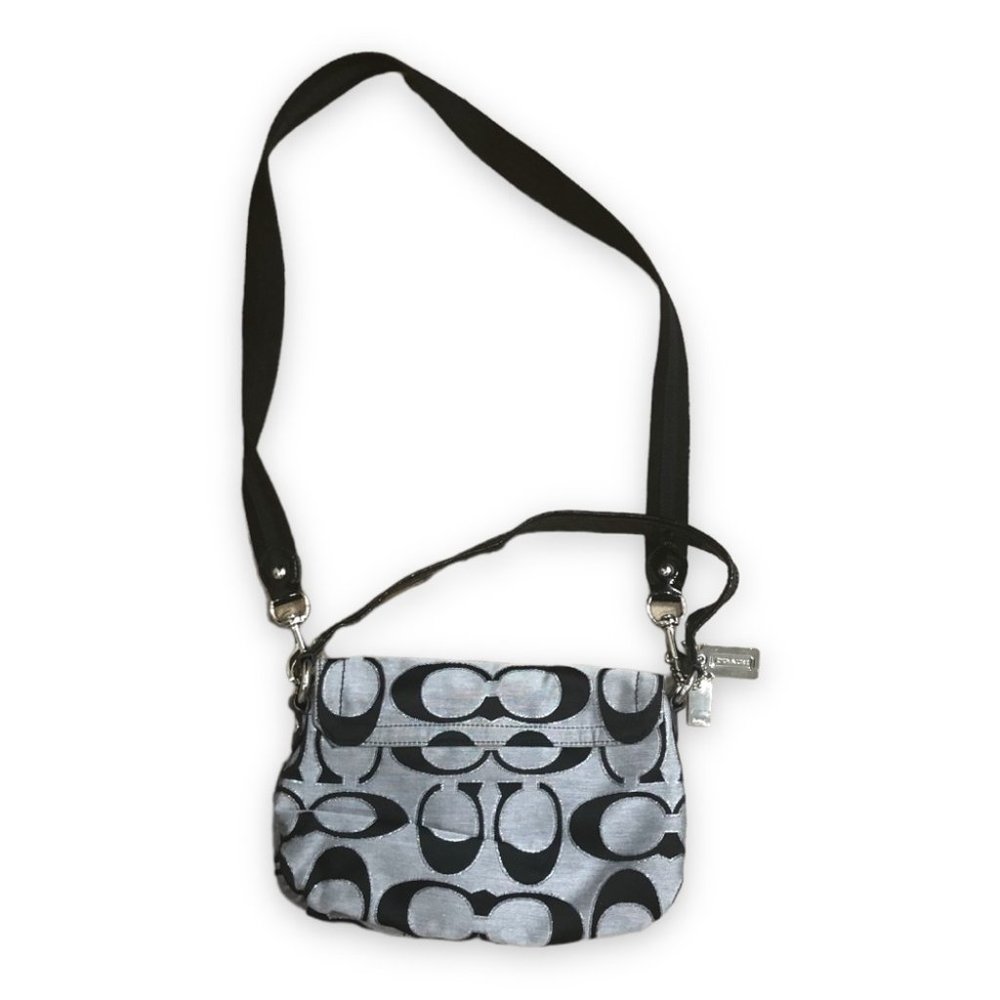 NWOT Authentic Coach Signature Metallic Black/Grey Poppy Shoulder/CrossBody Bag - Picture 4 of 11